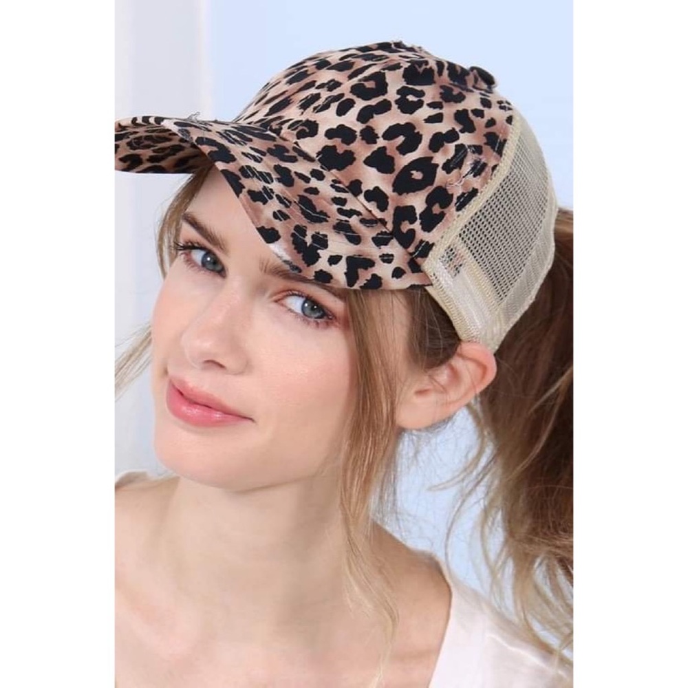 Leopard Top Knot ponytail Bun Baseball cap - Picture 2 of 5